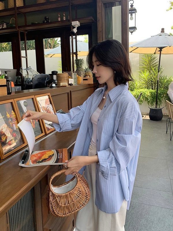 High-grade Blue Striped Shirt