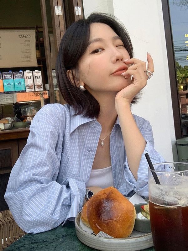 High-grade Blue Striped Shirt