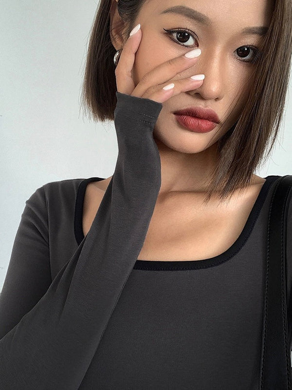 Contrast Square Collar Knit T-shirt