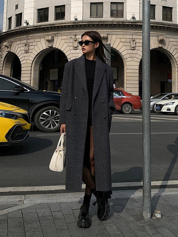 Gray High-grade Long Woolen Coat