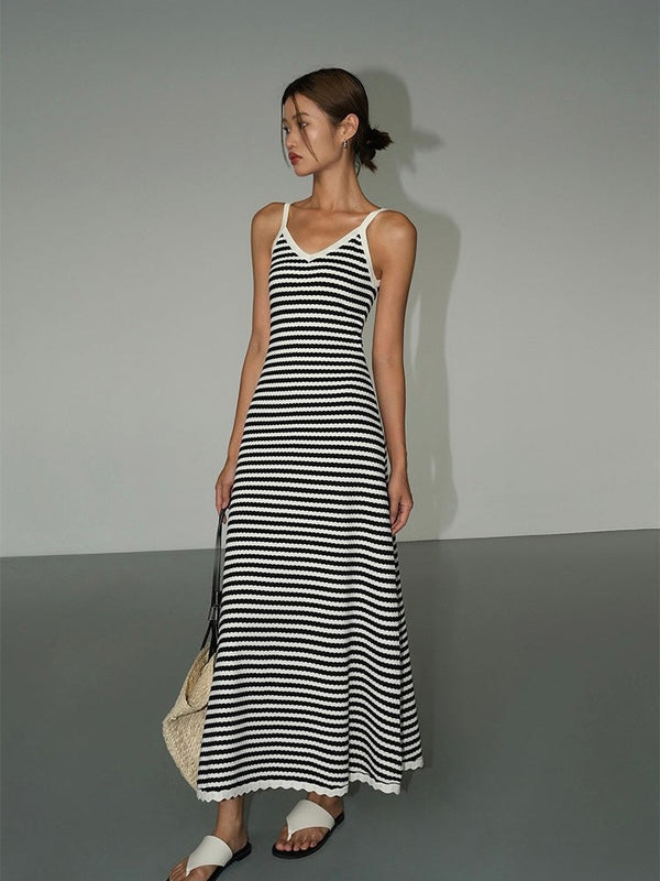 Black And White Striped Suspender Dress