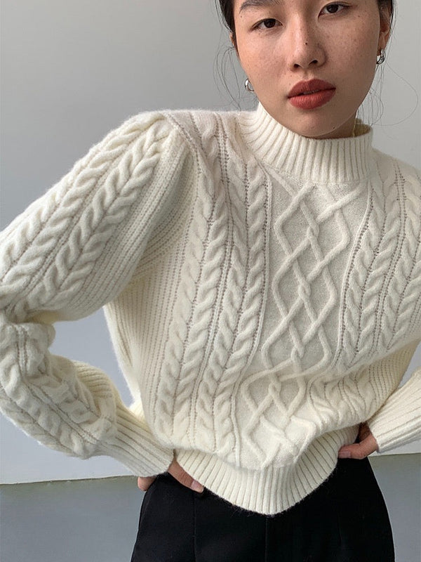 Cable Knitted Half Turtleneck Sweater