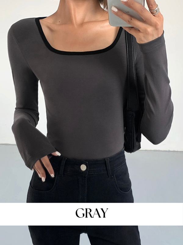 Contrast Square Collar Knit T-shirt