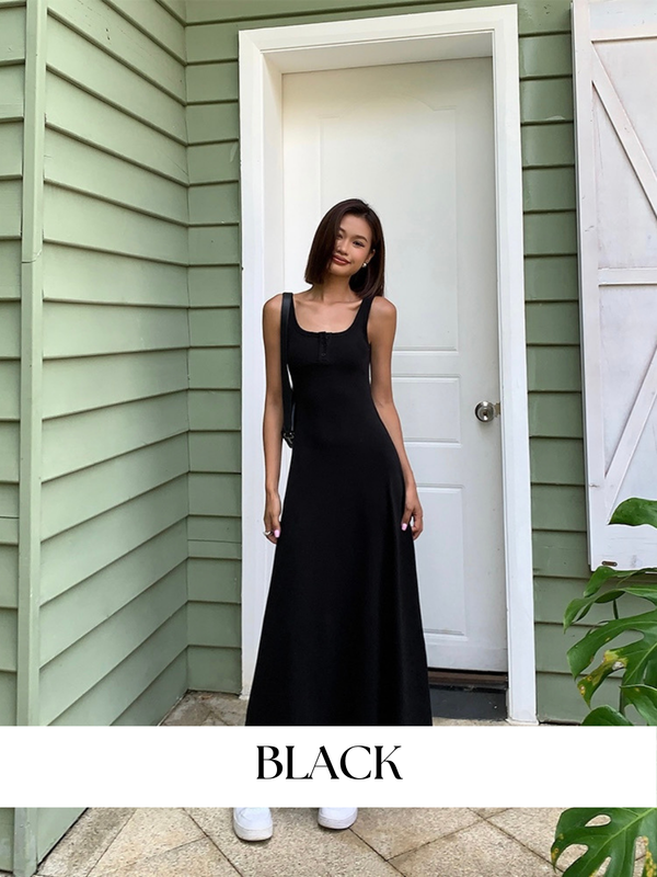 Square Neck Open Button Dress