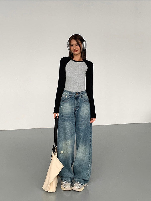 Contrast Color Long-sleeved Sweater