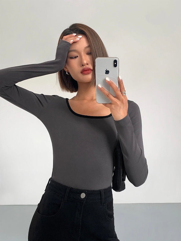 Contrast Square Collar Knit T-shirt