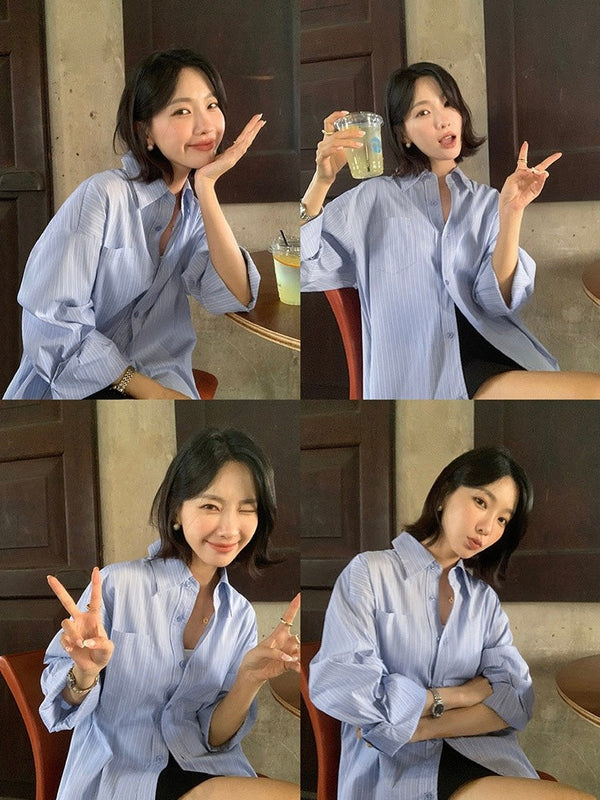 High-grade Blue Striped Shirt