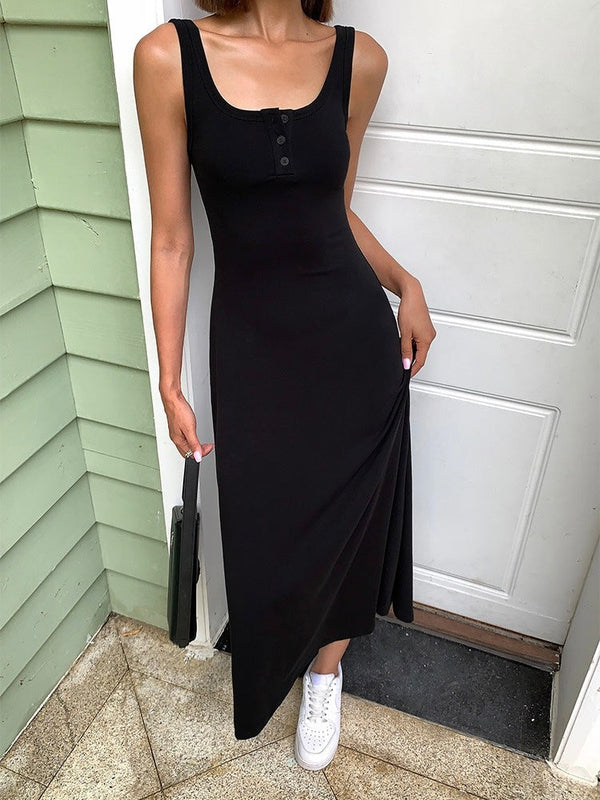 Square Neck Open Button Dress
