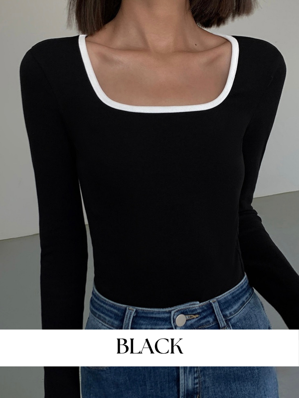 Contrast Square Collar Knit T-shirt