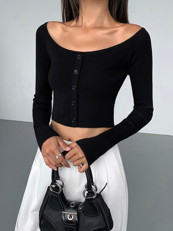 Round Neck Button Sweater