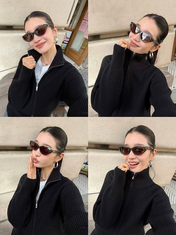 Double Zipper Lapel Sweater