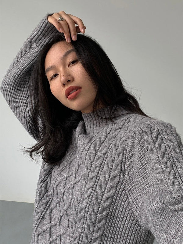 Cable Knitted Half Turtleneck Sweater