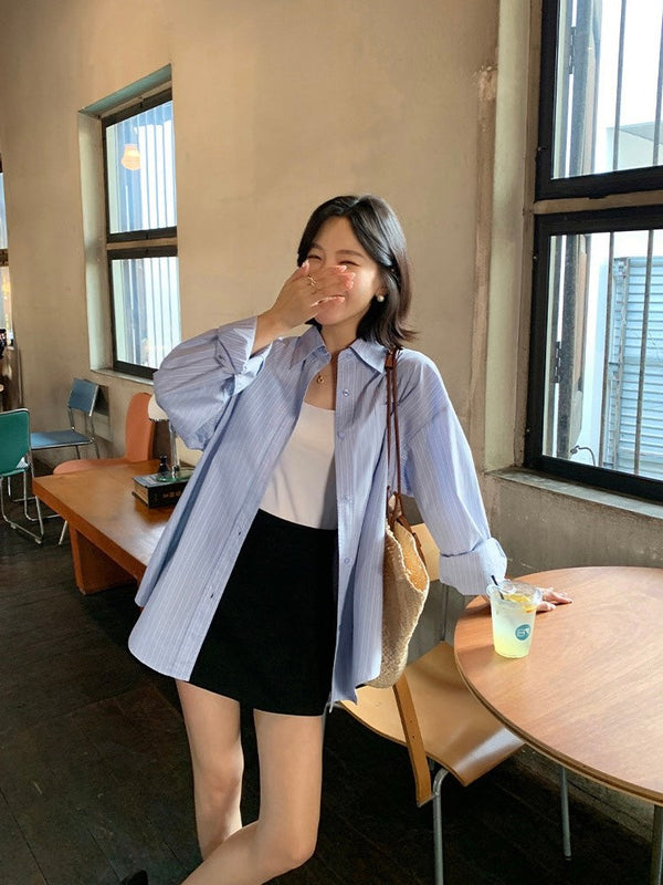 High-grade Blue Striped Shirt