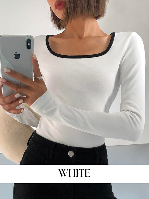Contrast Square Collar Knit T-shirt