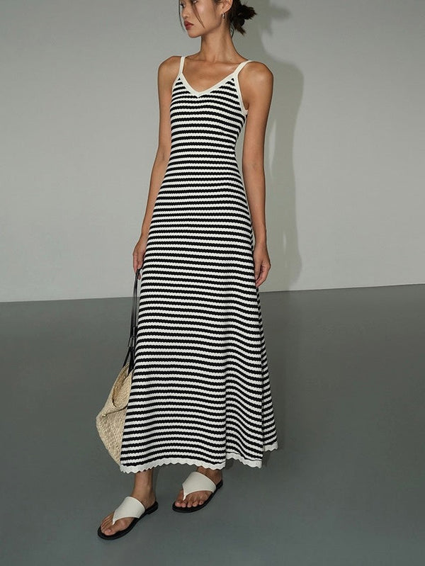 Black And White Striped Suspender Dress