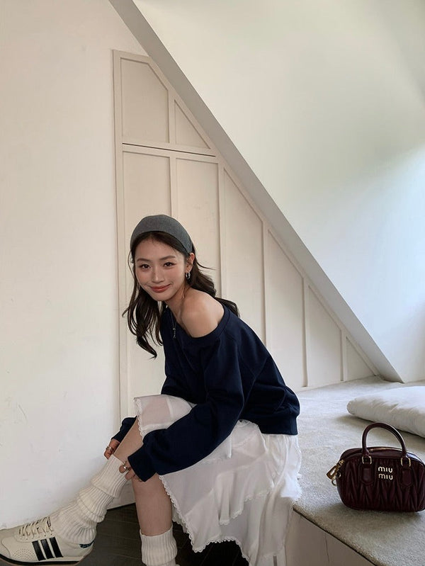 Off-shoulder Pullover Sweatshirt