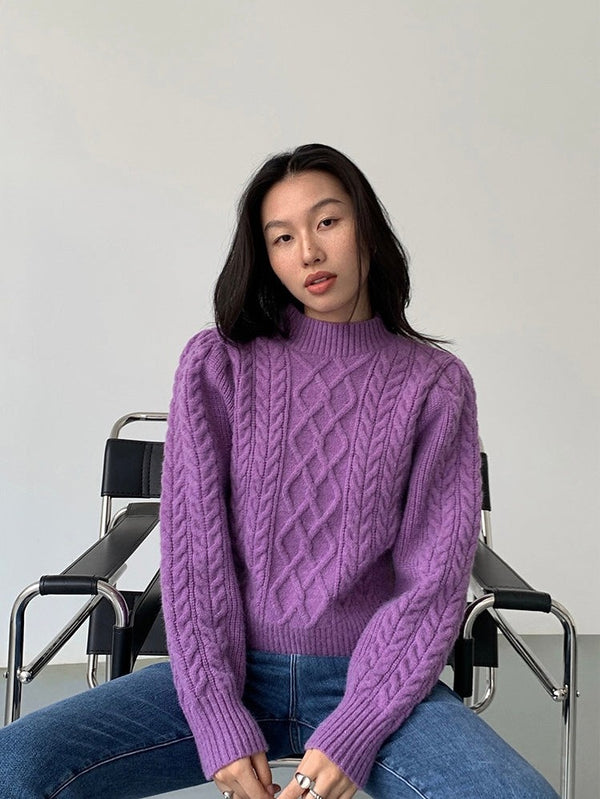 Cable Knitted Half Turtleneck Sweater