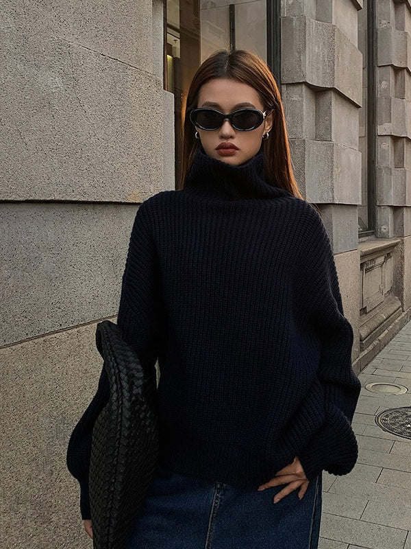 High Collar Loose Knitted Sweater