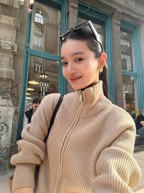 Double Zipper Lapel Sweater