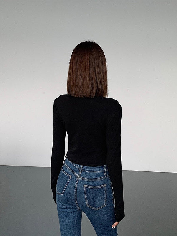 Square Collar Slim Fit Long T-shirt