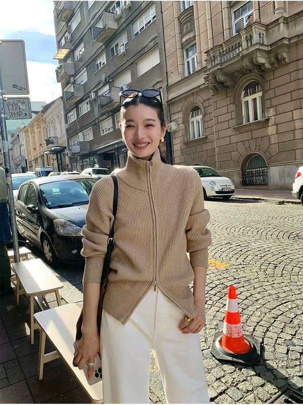 Double Zipper Lapel Sweater