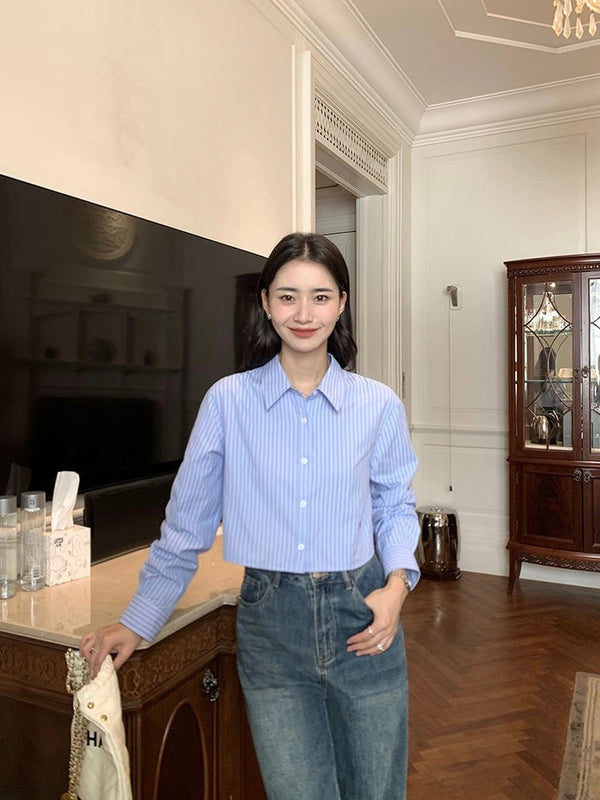 Blue Stripe Cropped Shirt
