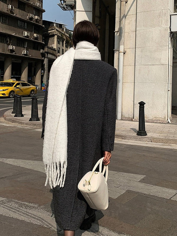 Gray High-grade Long Woolen Coat