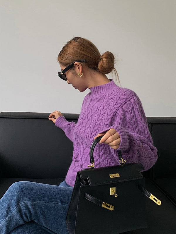 Cable Knitted Half Turtleneck Sweater