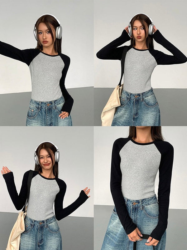 Contrast Color Long-sleeved Sweater