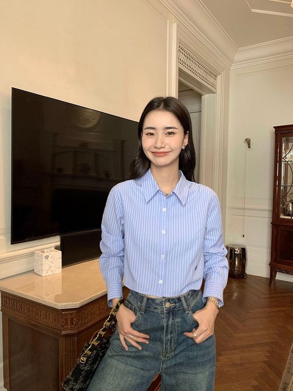 Blue Stripe Cropped Shirt