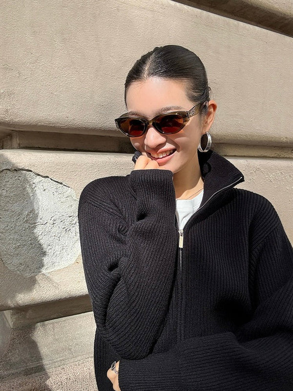 Double Zipper Lapel Sweater