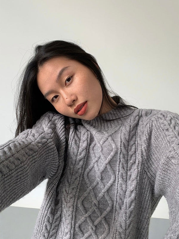 Cable Knitted Half Turtleneck Sweater