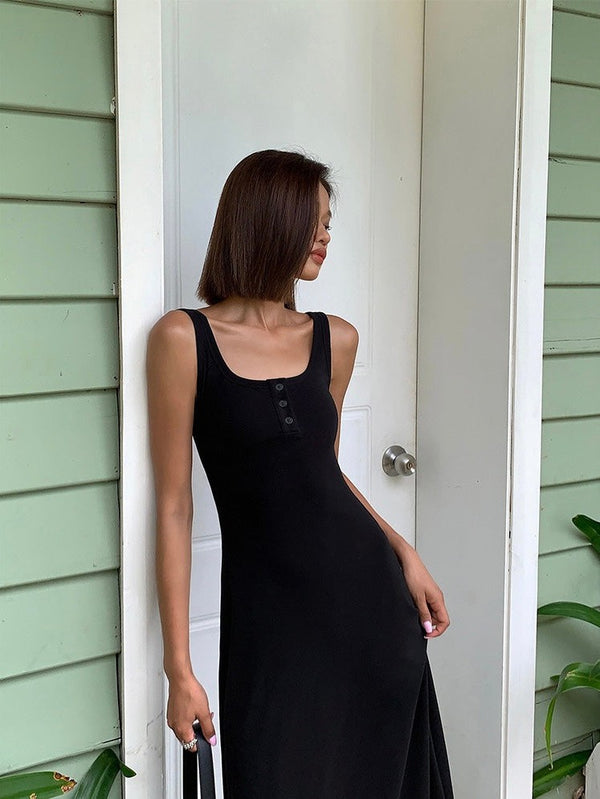 Square Neck Open Button Dress